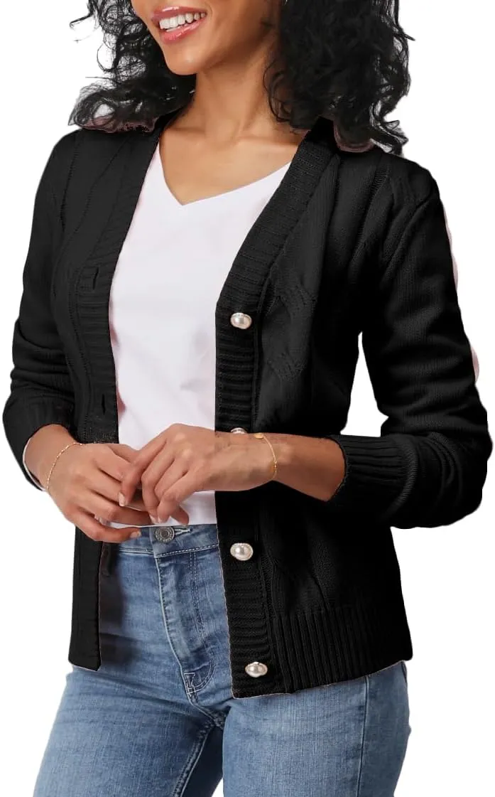 Women's Casual Slim Fit Cardigan Sweaters Long Sleeve Button Down Lightweight Waist Length