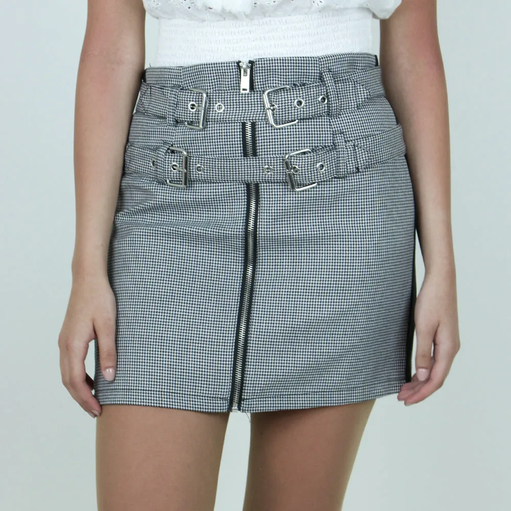 Women's Plaid A-Line Mini Skirt,Black/White