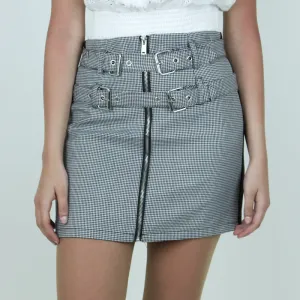 Women's Plaid A-Line Mini Skirt,Black/White