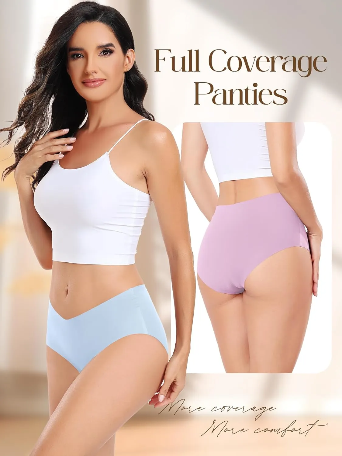 Women's Seamless No-Show Bikini Underwear Comfortable Stretch Invisible Hipster Panties for Everyday Wear 6PACK