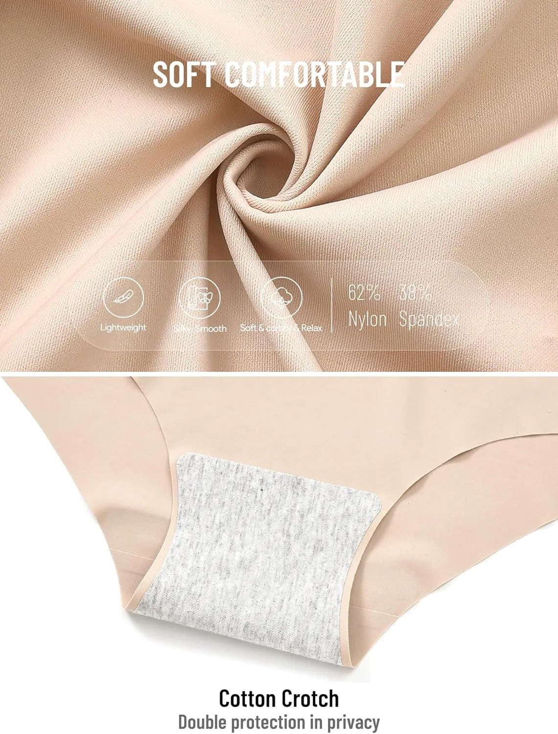 Women's Seamless No-Show Bikini Underwear Comfortable Stretch Invisible Hipster Panties for Everyday Wear 6PACK