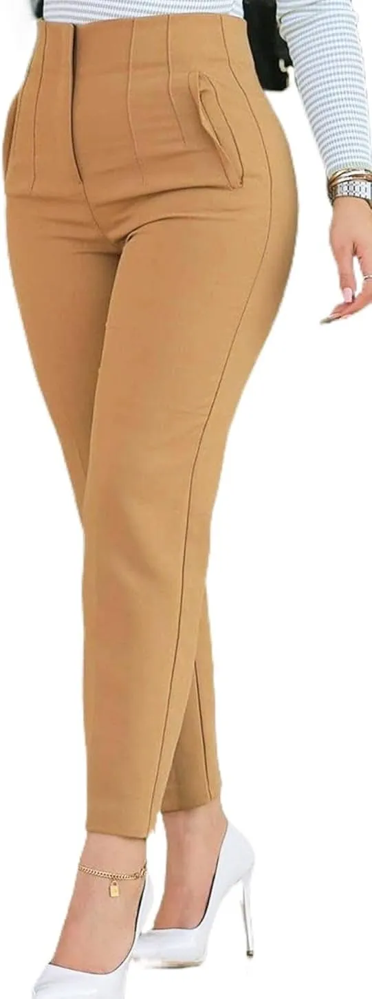Womens Straight Leg Pants 2024 High Waisted Stretchy Business Casual Work Pants Dress Office Trousers with Pockets