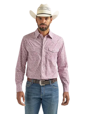 Wrangler Men's Comfort Long Sleeve Western Snap Print Pink Paisley Shirt
