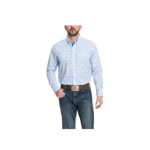 Wrangler Men's George Strait Collection Paisley Print Long Sleeve Western White & Blue Shirt