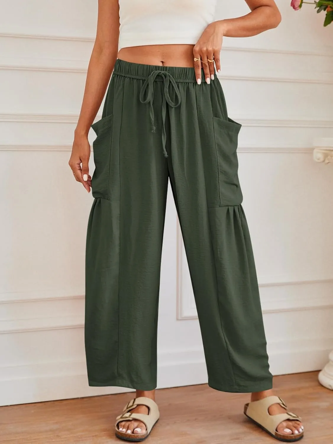 YKR Wide Leg Pants Woman Casual Loose Lightweigt Beach Palazzo Harem Pants Flowy Pants 2025