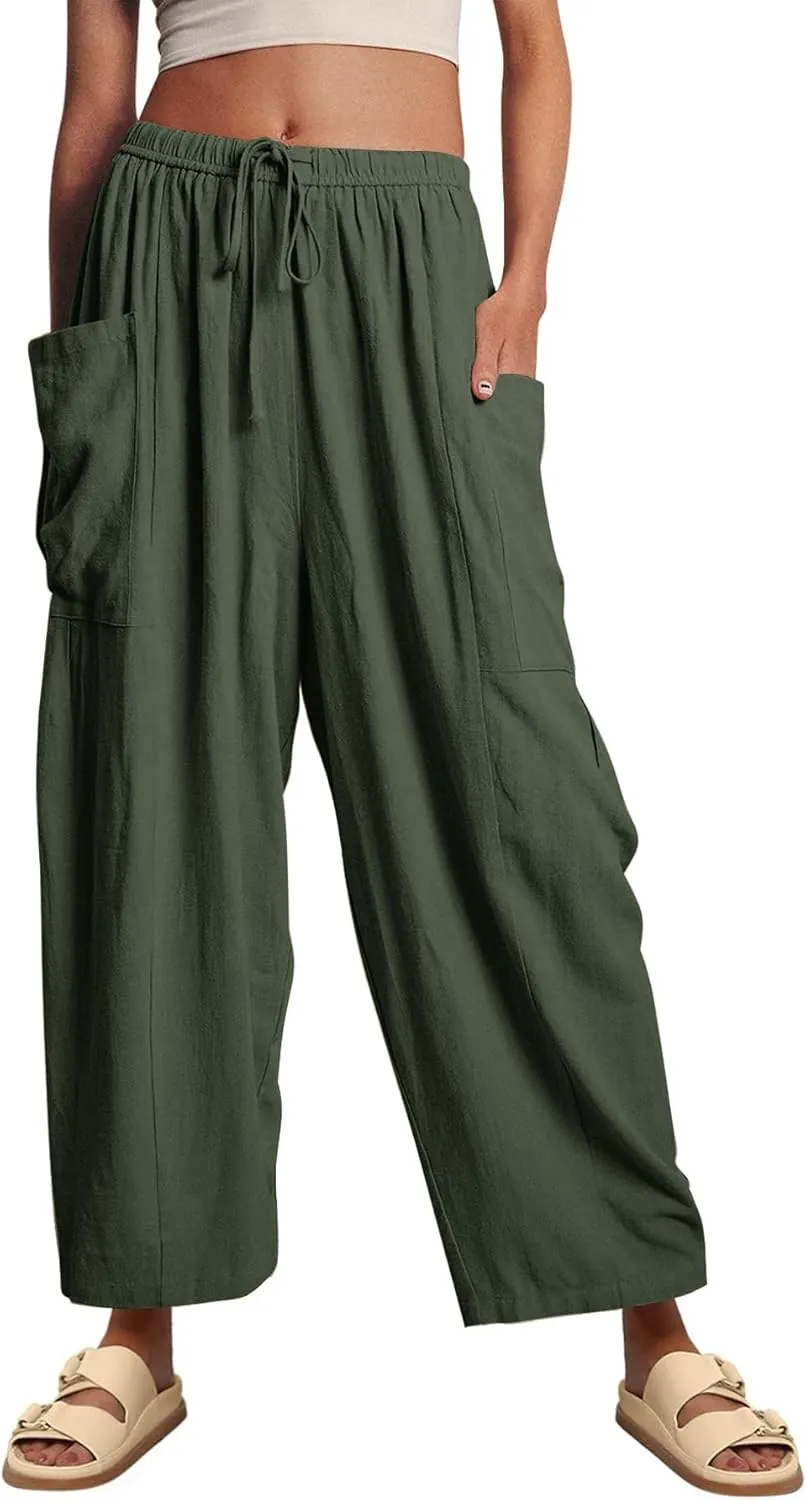 YKR Wide Leg Pants Woman Casual Loose Lightweigt Beach Palazzo Harem Pants Flowy Pants 2025
