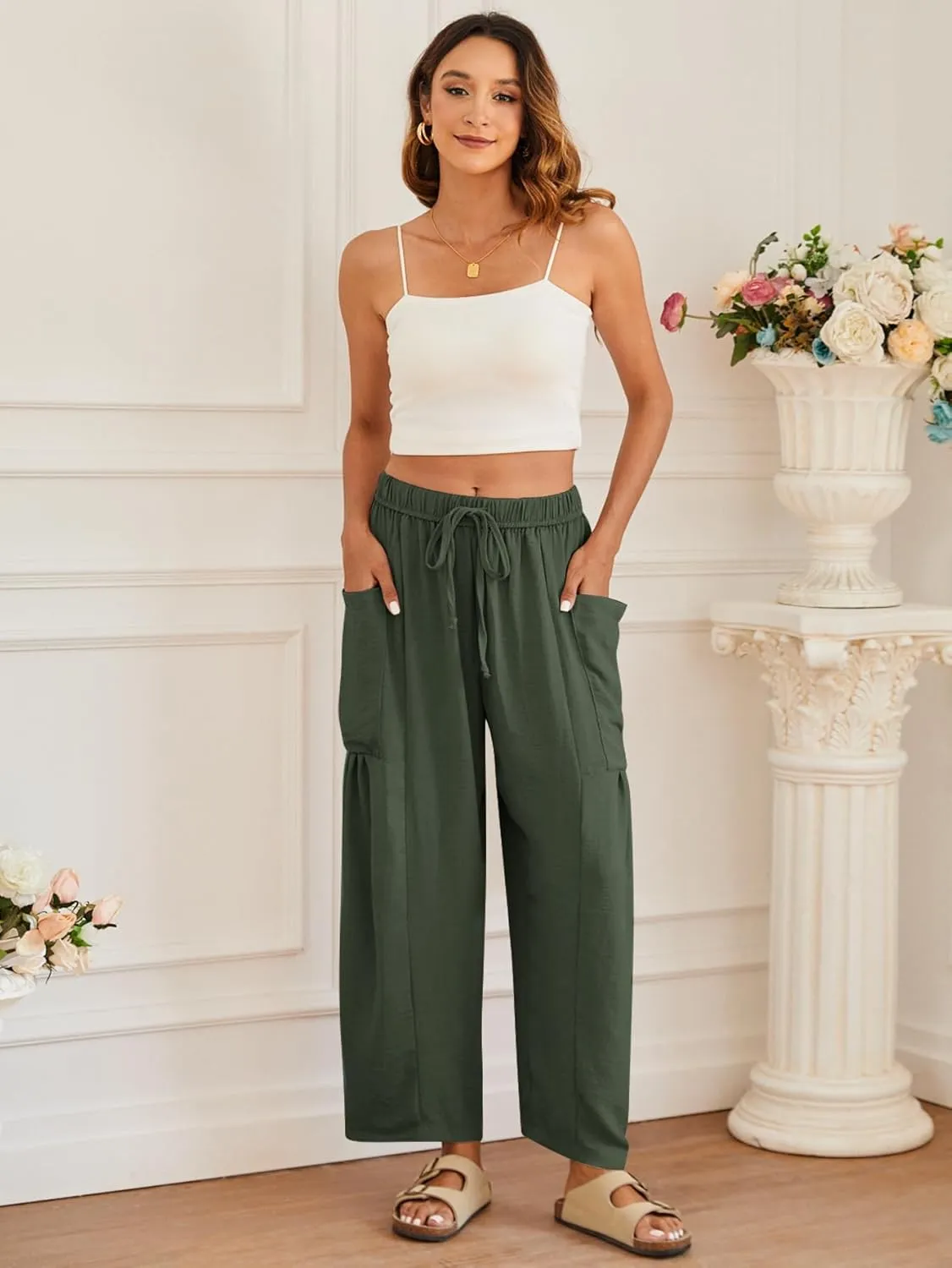 YKR Wide Leg Pants Woman Casual Loose Lightweigt Beach Palazzo Harem Pants Flowy Pants 2025