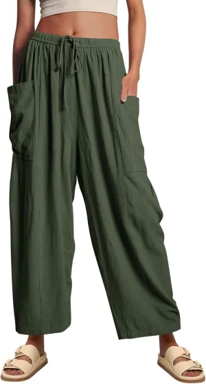 YKR Wide Leg Pants Woman Casual Loose Lightweigt Beach Palazzo Harem Pants Flowy Pants 2025