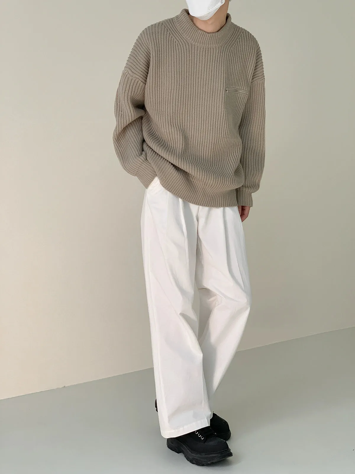 Zhou Zipper Detail Ribbed Sweater