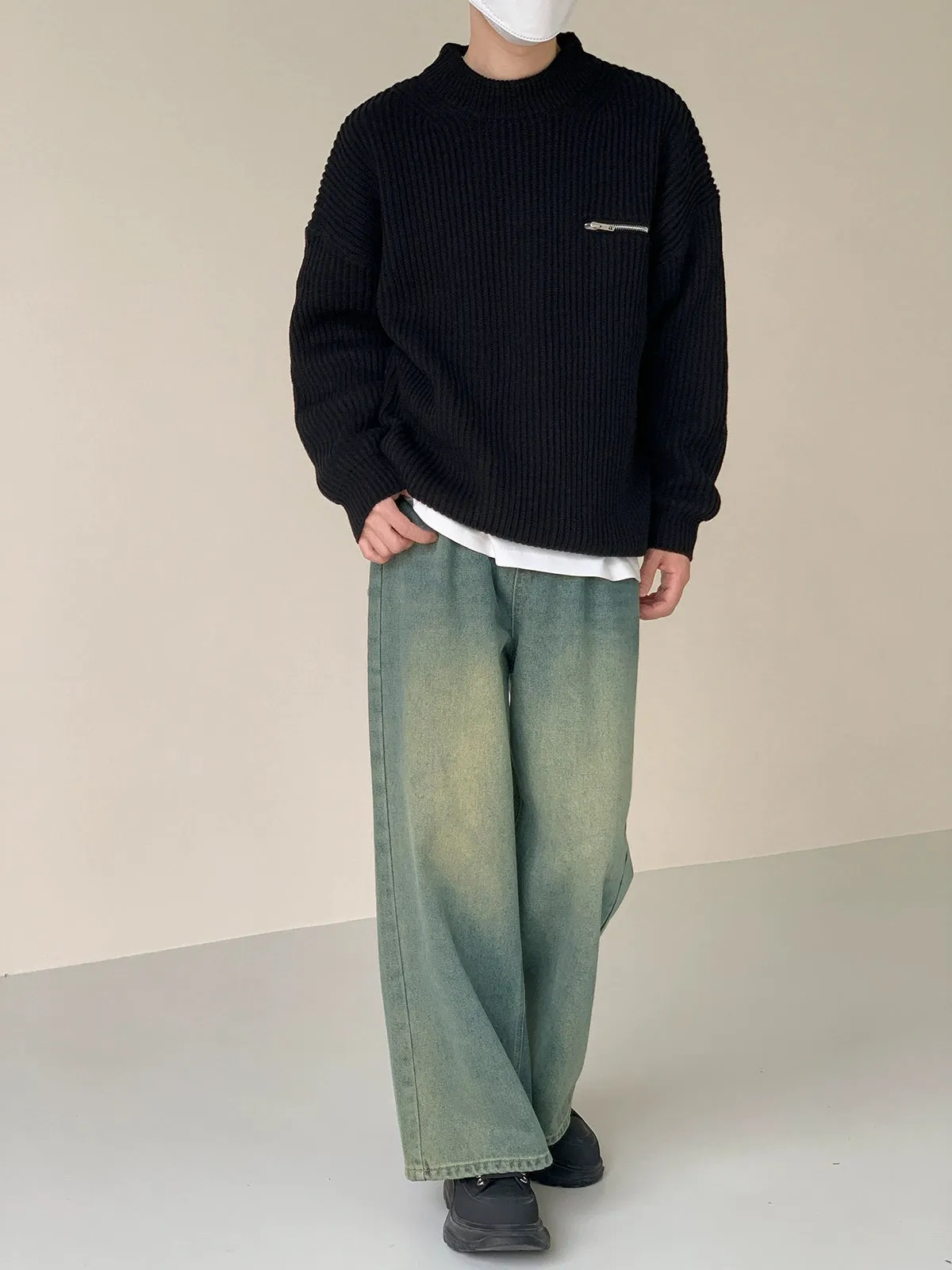 Zhou Zipper Detail Ribbed Sweater