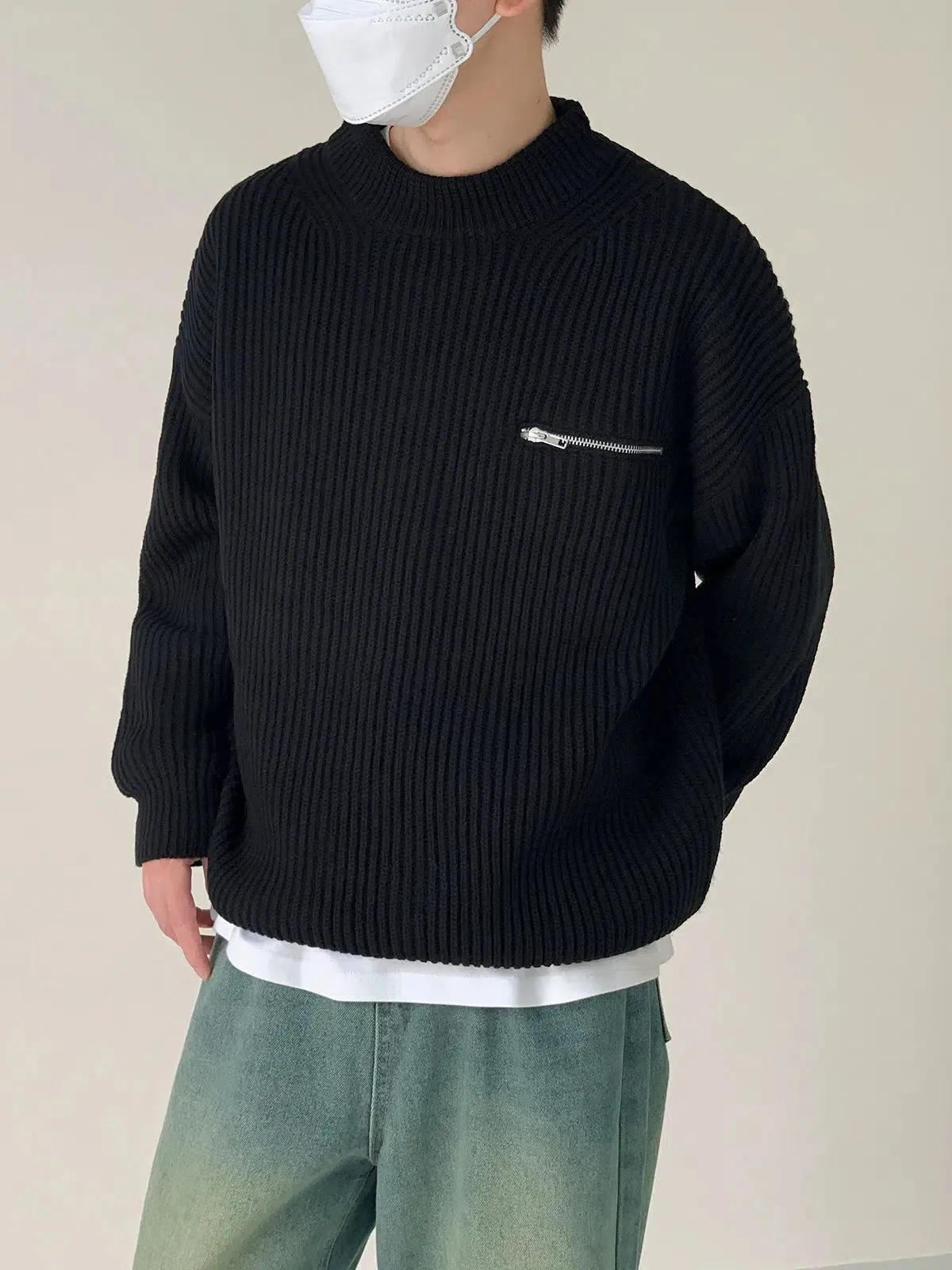 Zhou Zipper Detail Ribbed Sweater
