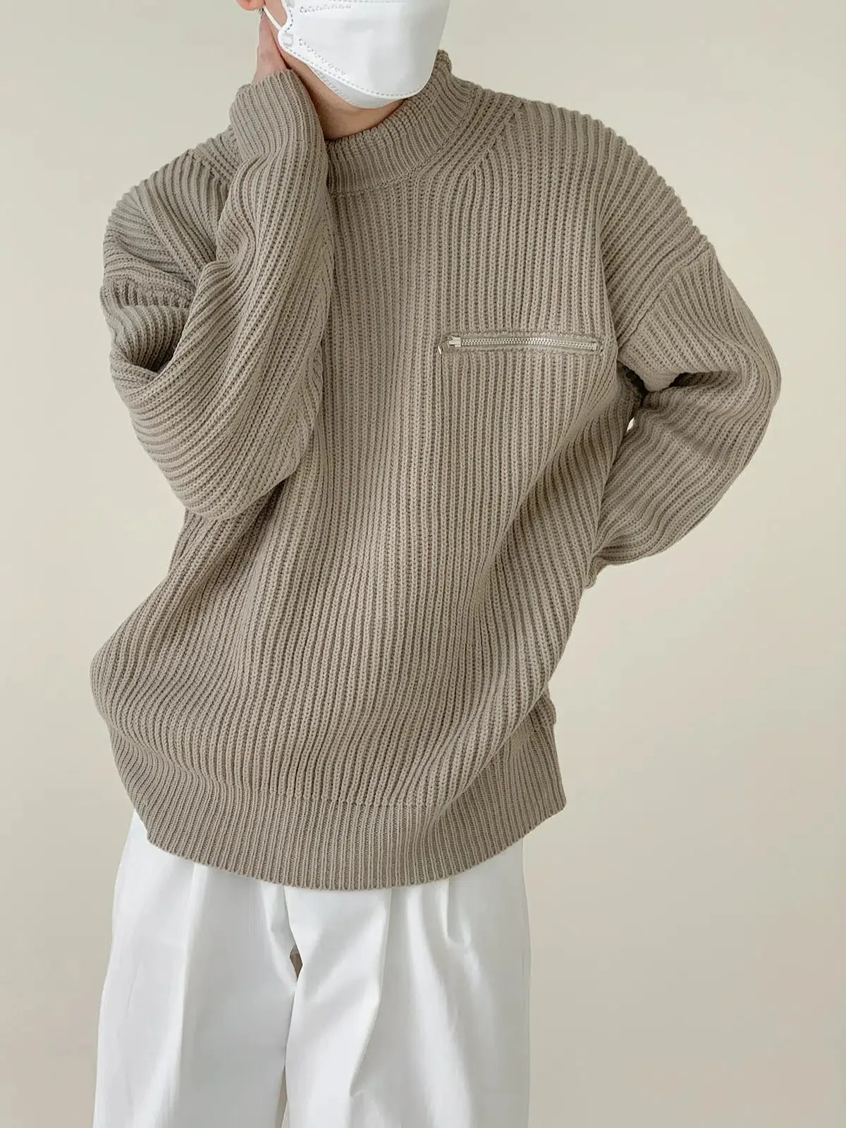 Zhou Zipper Detail Ribbed Sweater