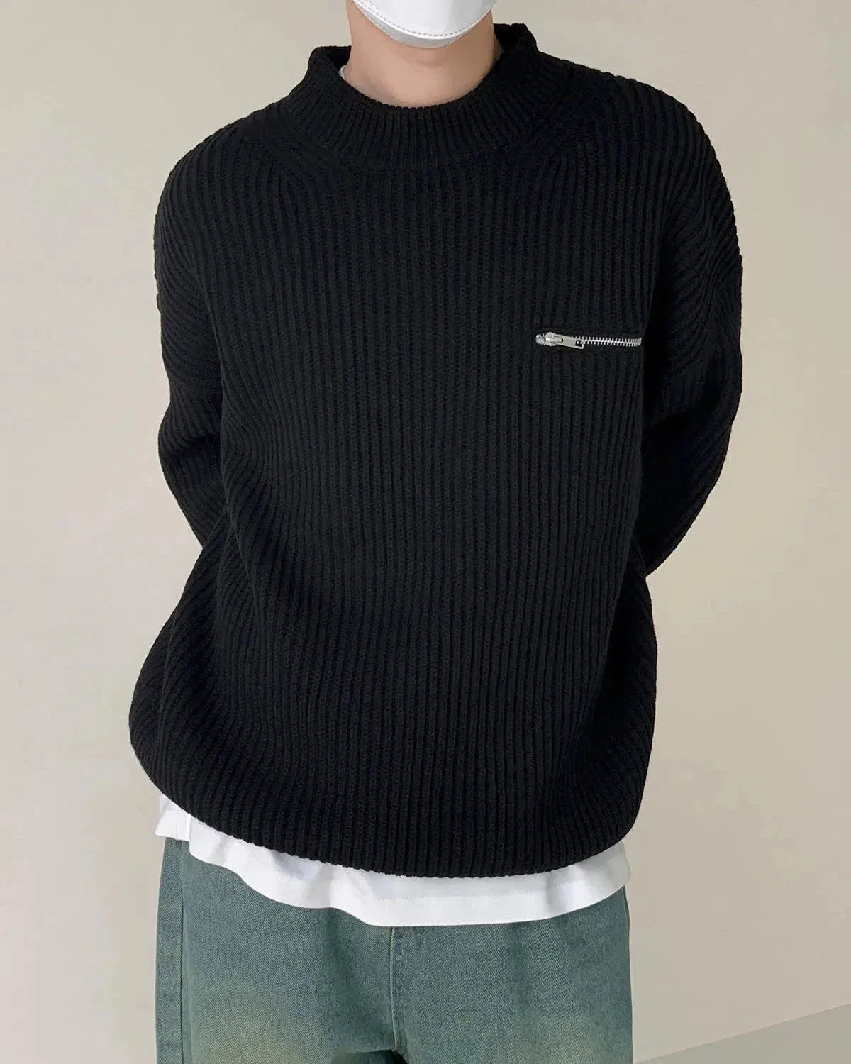 Zhou Zipper Detail Ribbed Sweater