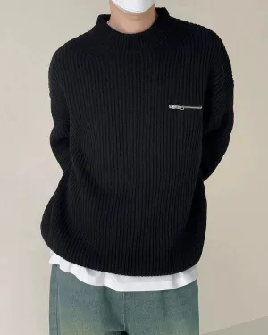 Zhou Zipper Detail Ribbed Sweater